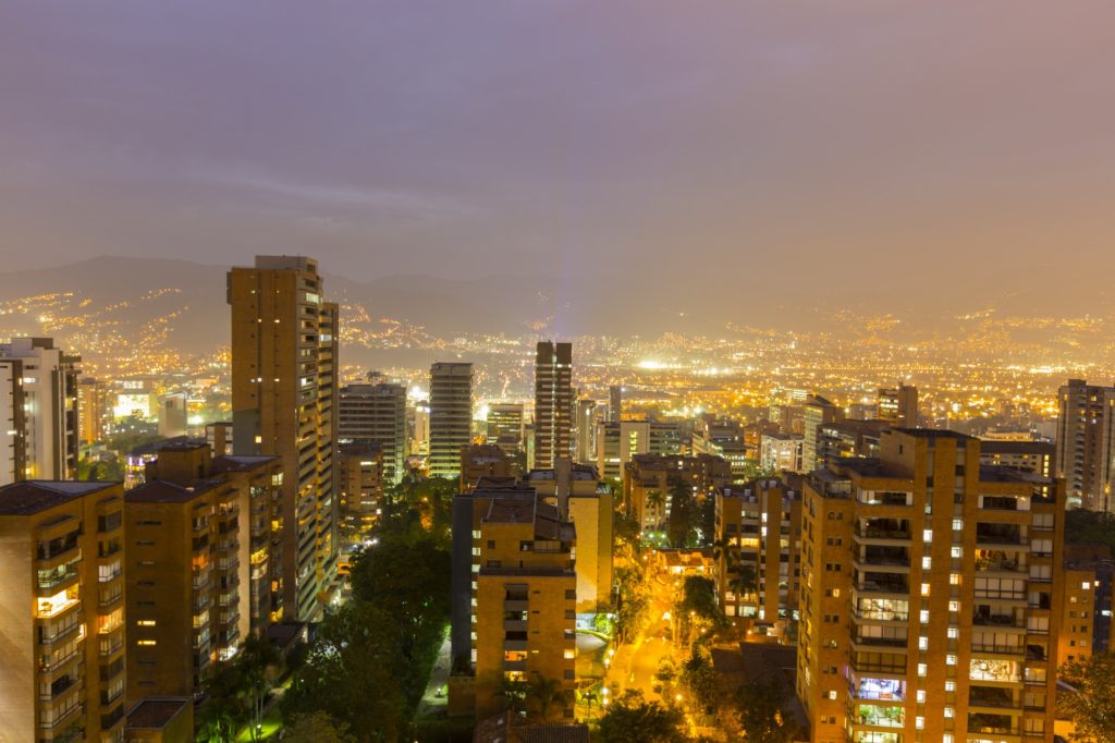 Cityscape of Medellin at night, Colombia