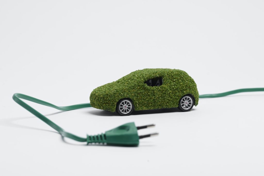 Ecological, electric car on white background