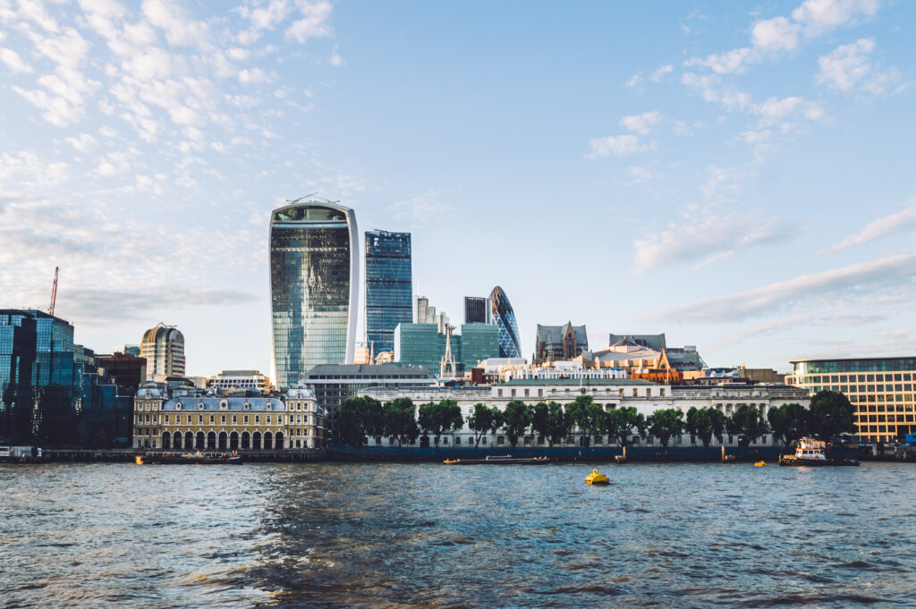 London cityscape. Financial District across Thames River.